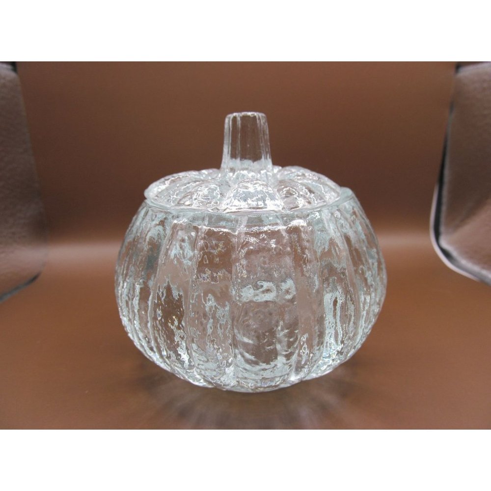 Homco Home Interiors Textured Glass Pumpkin Tea Light Dish with Lid